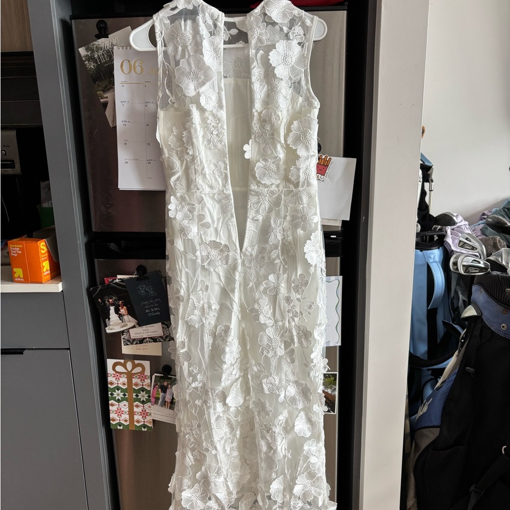 White Floral Lace Midi Dress - Sleeveless V-Neck